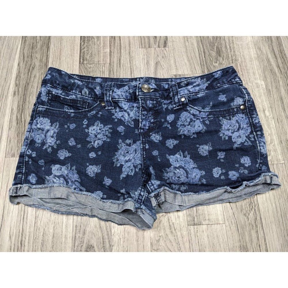 (3/$35) Maurices Size 9 / 10 Pockets Floral Cuffed Denim Blue Jean Shorts